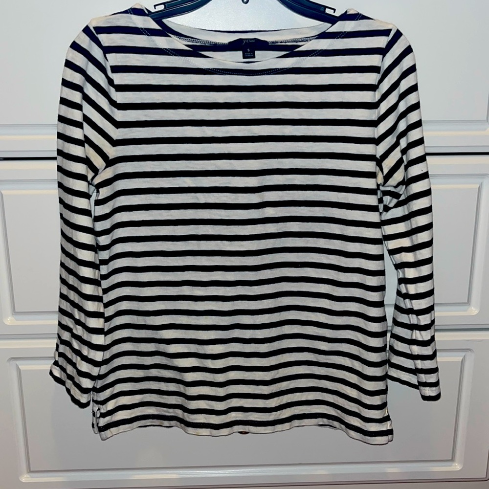 Women’s J. CREW Navy/White Striped 3/4 Length Sleeve Top Size Small